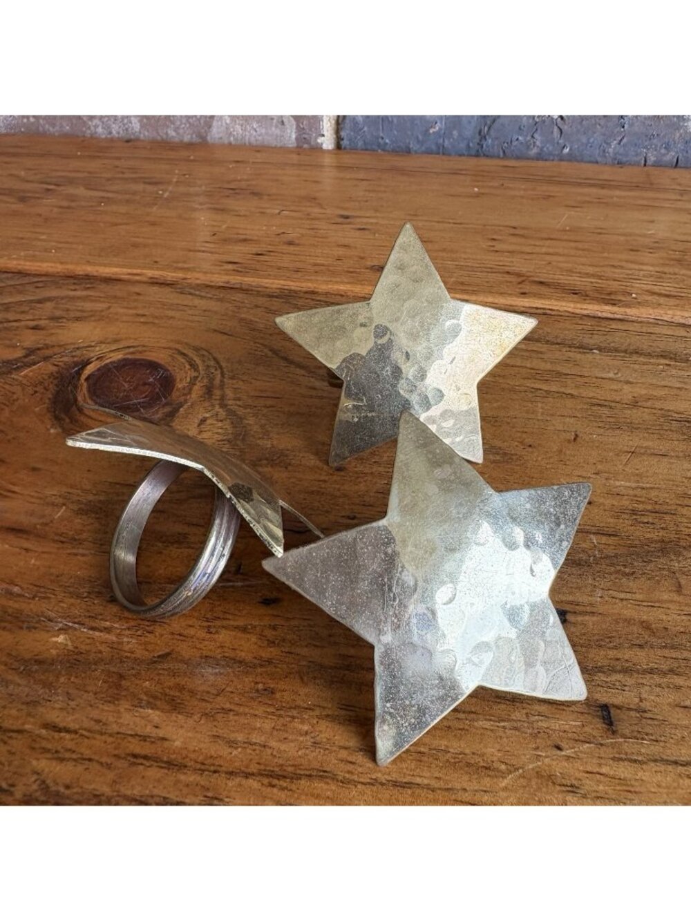 Vintage Solid Brass Star Shaped Napkin Rings - Set Of 3 Made In India
